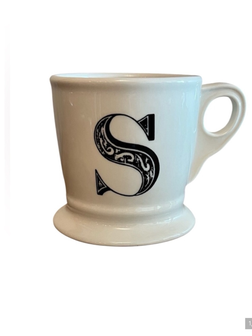 Anthropologie Cream Ceramic Mug with Black 'S' Initial